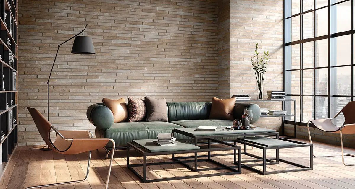 Brickstone Ivory Porcelain Tile 2x10 Matte Brick Mosaics in a finished room