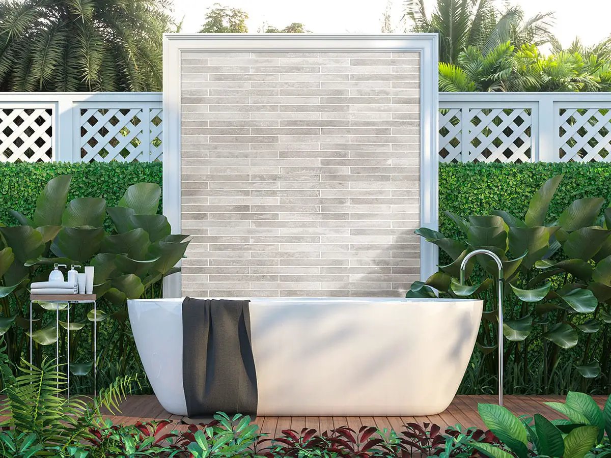 Brickstone Ivory Porcelain Tile 2x10 Matte Brick Mosaics 2x18 in a finished room