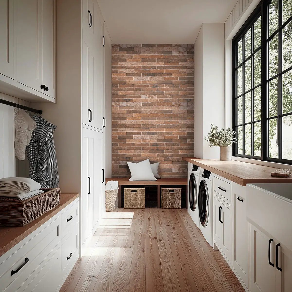Brickstone Red Porcelain Tile 2x10 Matte Brick Mosaics 2x18 in a finished room