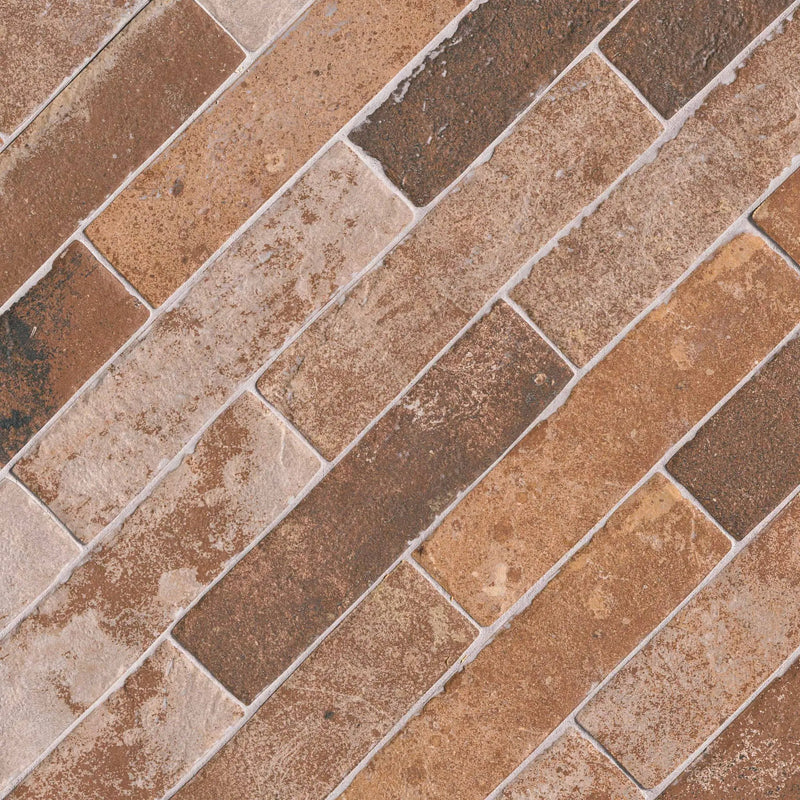 Brickstone Red Porcelain Tile 2x10 Matte Brick Mosaics 2x18 angled view