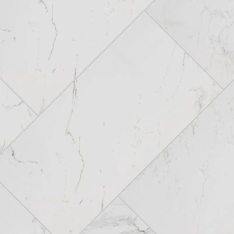 Pietra Carrara Matte Marble Look Porcelain Tiles 24x24 angled view