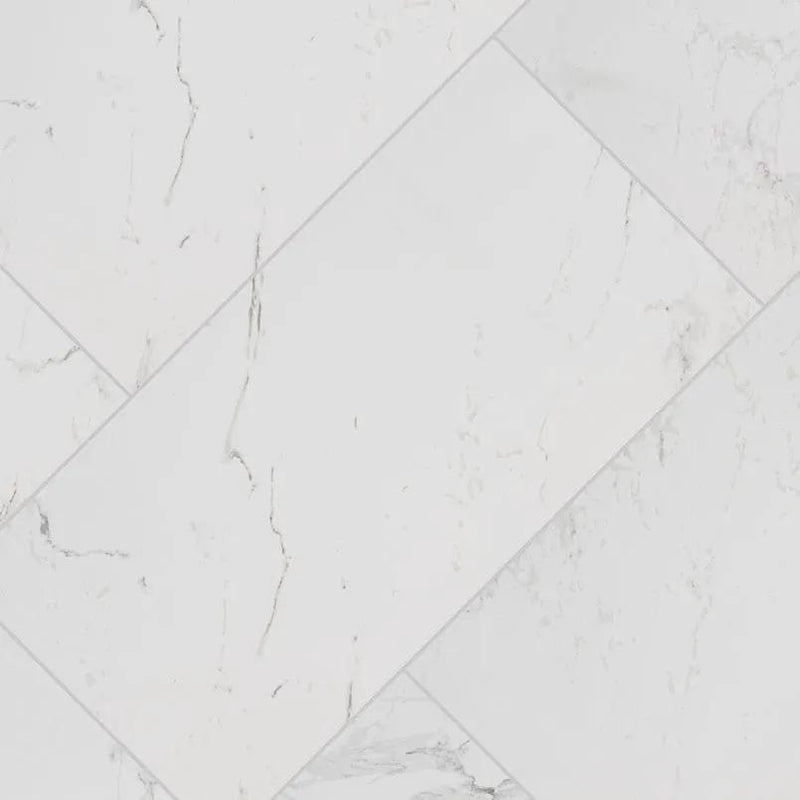 Pietra Carrara Matte Marble Look Porcelain Tiles 24x24 angled view