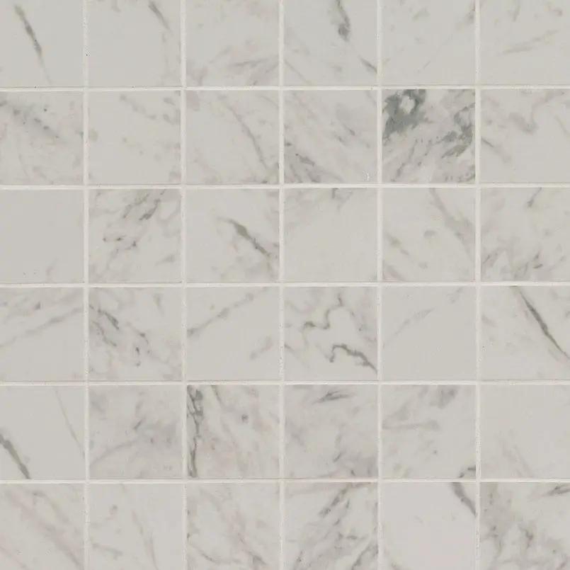 Pietra Carrara Matte Marble Look Porcelain Mosaics 2x2 close up