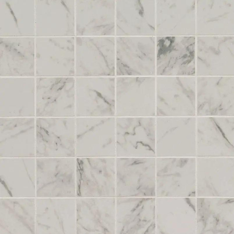 Pietra Carrara Matte Marble Look Porcelain Mosaics 2x2 close up