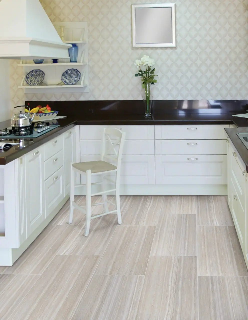 Essentials Charisma Silver Matte Limestone Look Ceramic Tiles 2x2 in a finished room