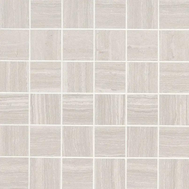 Essentials Charisma White Matte Limestone Look Ceramic Mosaics 2x2 close up