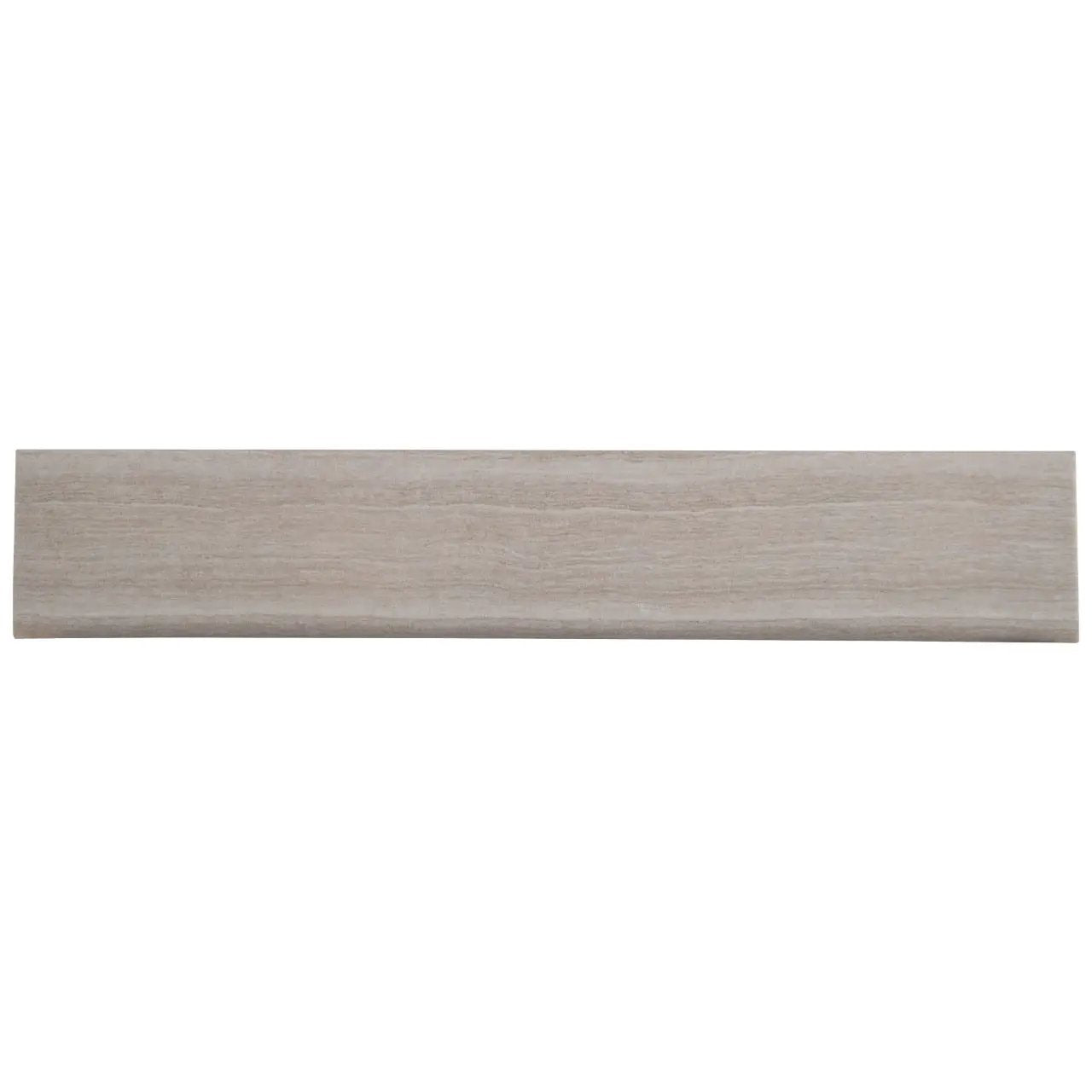 Essentials Charisma White Matte Bullnose Limestone Look Ceramic Moldings 3x18 close up