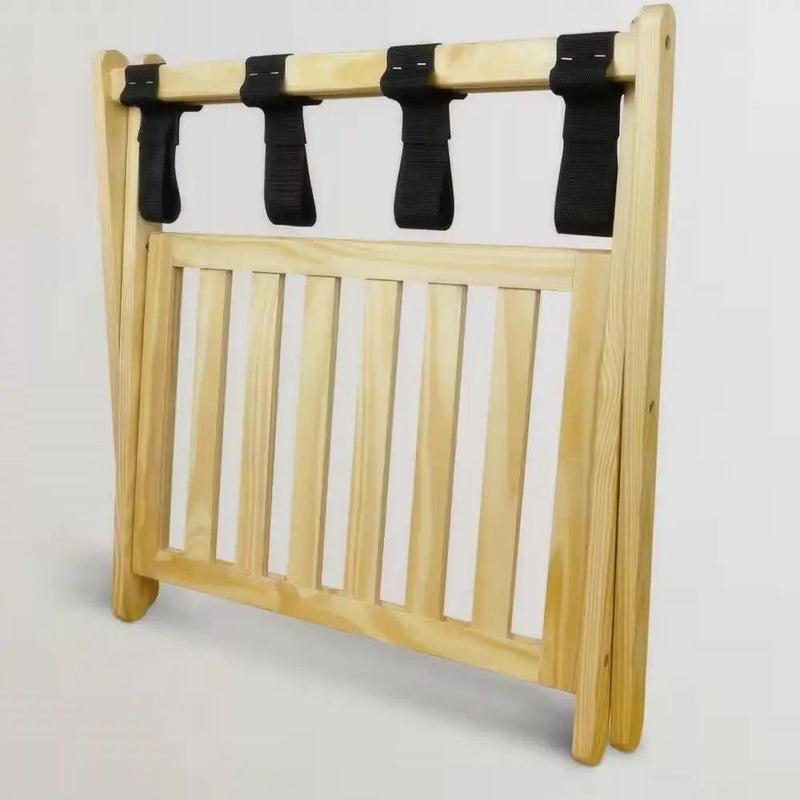 Solid Wood Luggage Rack with Bottom Storage Shelf in Natural with Black Straps by HomePacific