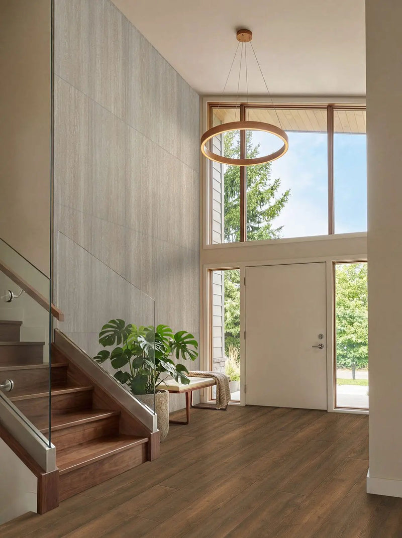 Avorio Ridge Matte Porcelain Tiles 24x48 in a finished room