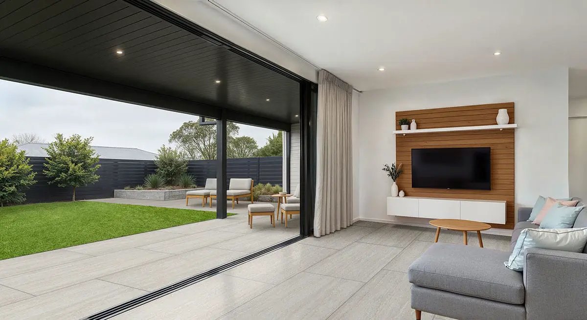 Cordova Lablanca Matte Travertine Look Porcelain Tiles 24x48 in a finished room