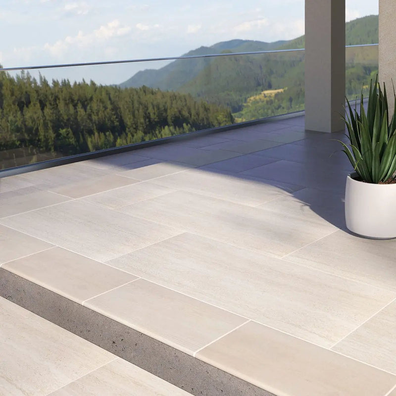 Cordova Lablanca Matte Travertine Look Porcelain Tiles 24x48 in a finished room