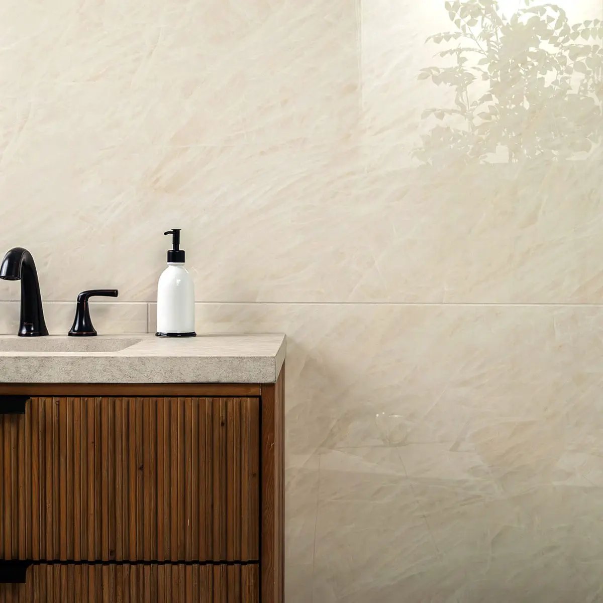 Exotika Cristaline Polished Porcelain Tiles 24x48 in a finished room