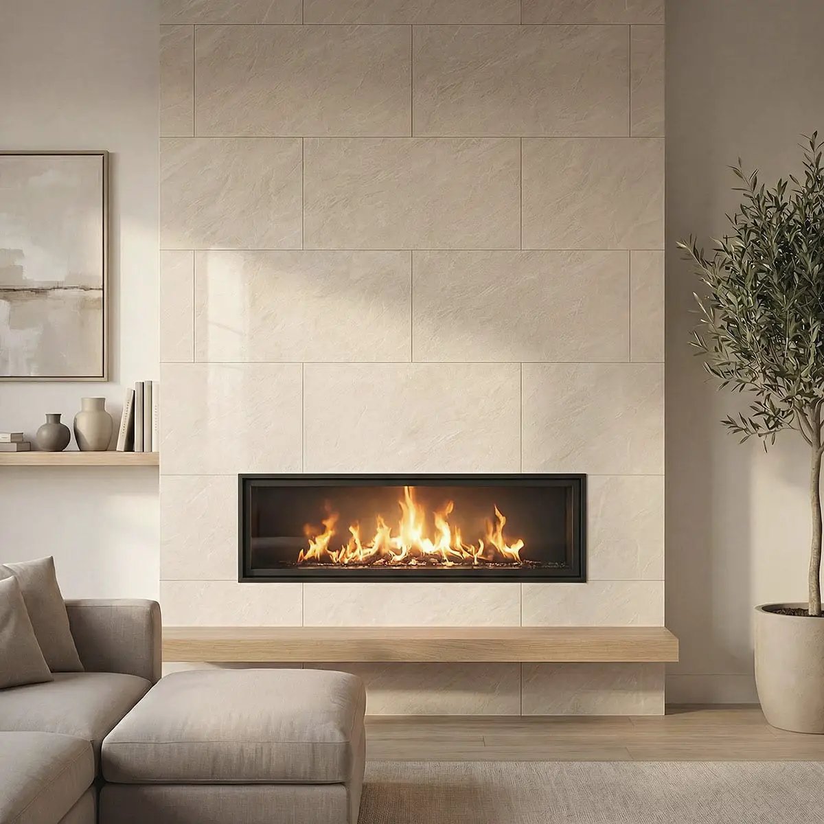 Exotika Cristaline Polished Porcelain Tiles 24x48 in a finished room