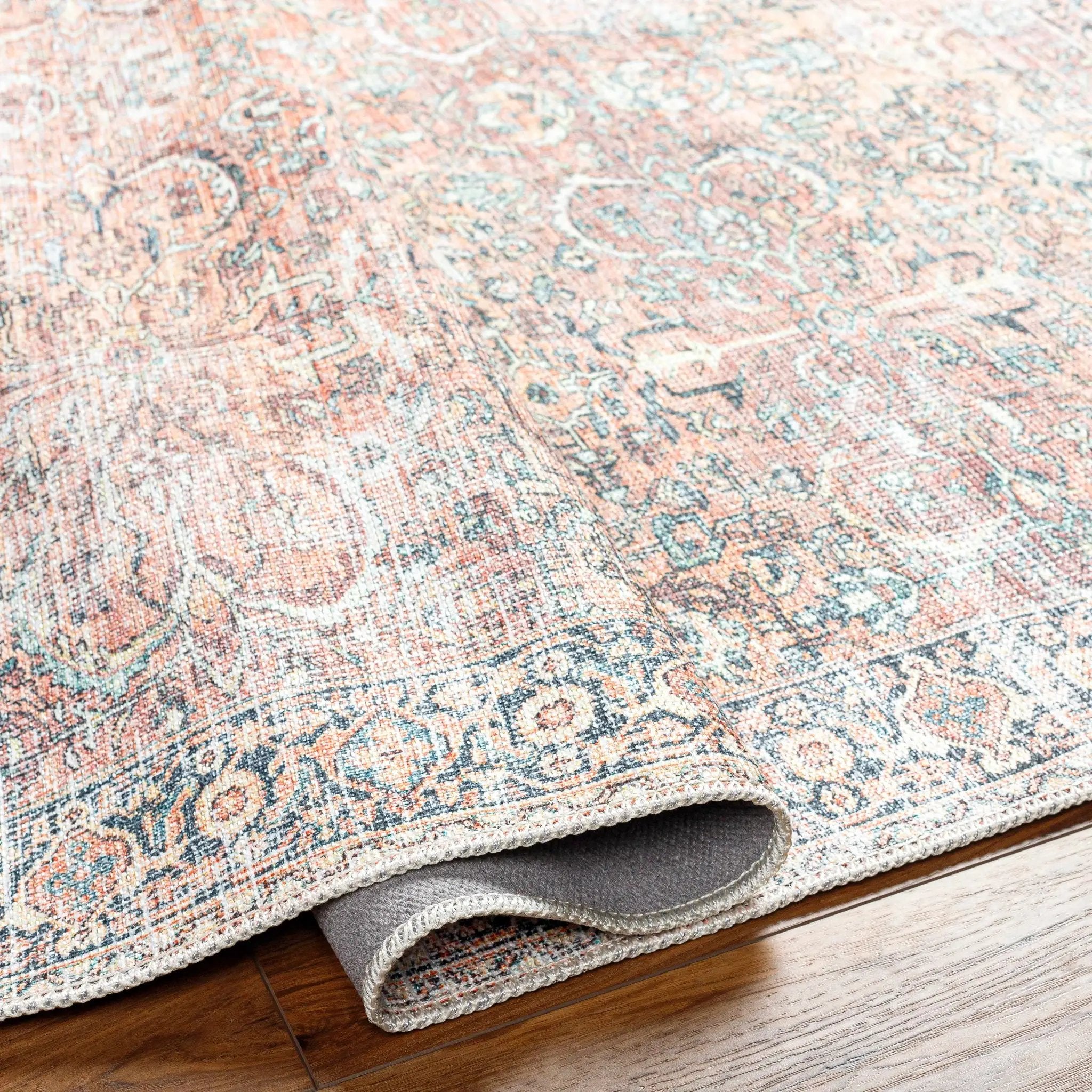 Peach Noda Vintage Washable Area Rug - Clearance by Boutique Rugs
