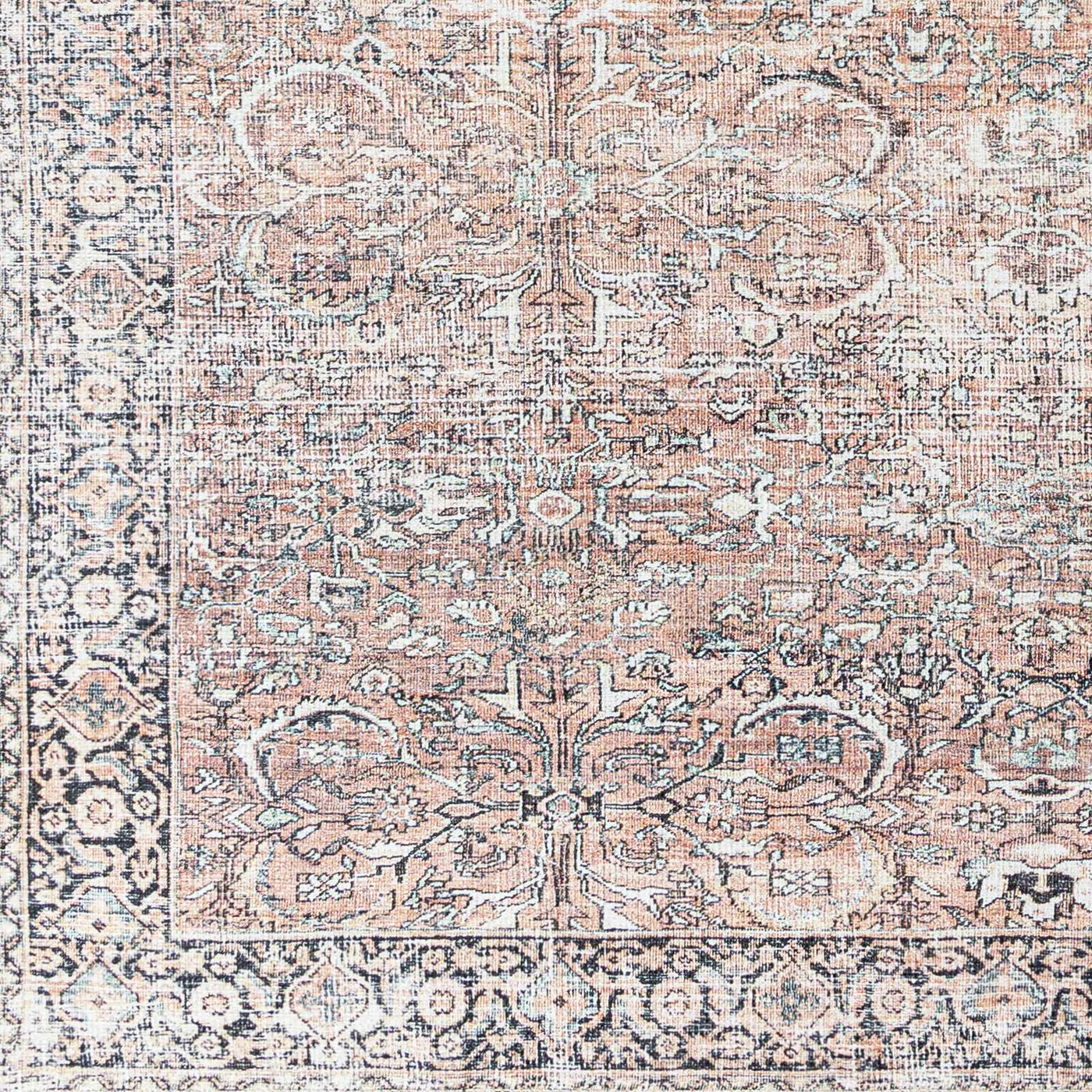 Peach Noda Vintage Washable Area Rug - Clearance by Boutique Rugs
