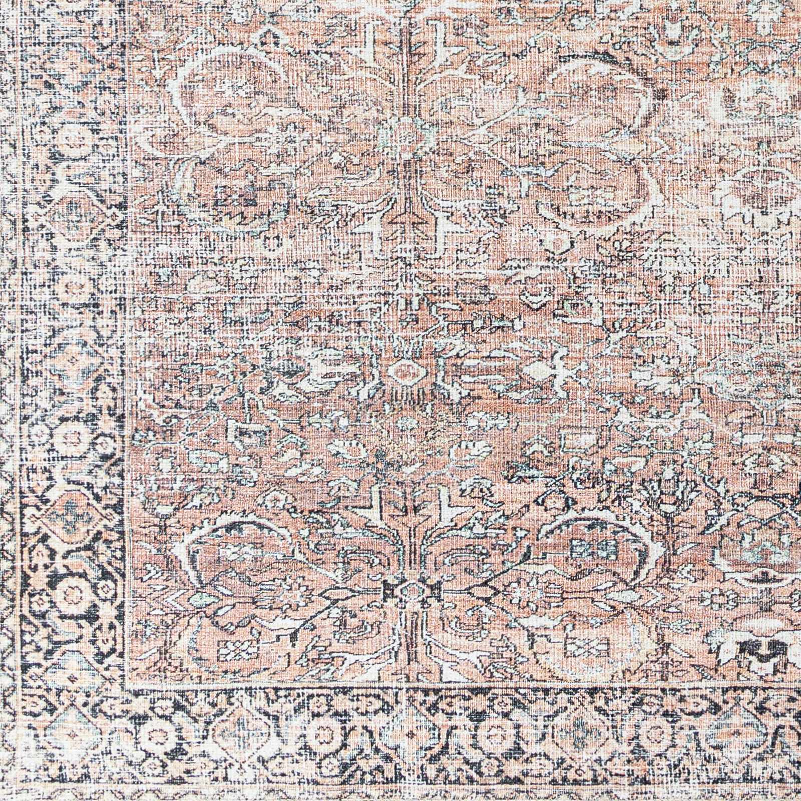 Peach Noda Vintage Washable Area Rug - Clearance by Boutique Rugs