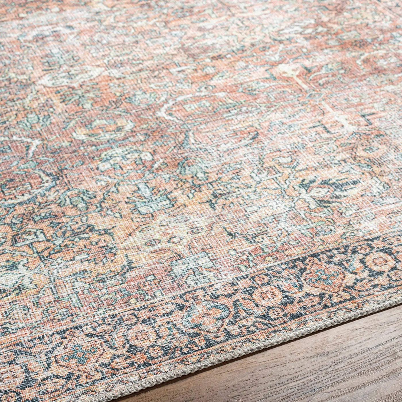Peach Noda Vintage Washable Area Rug - Clearance by Boutique Rugs