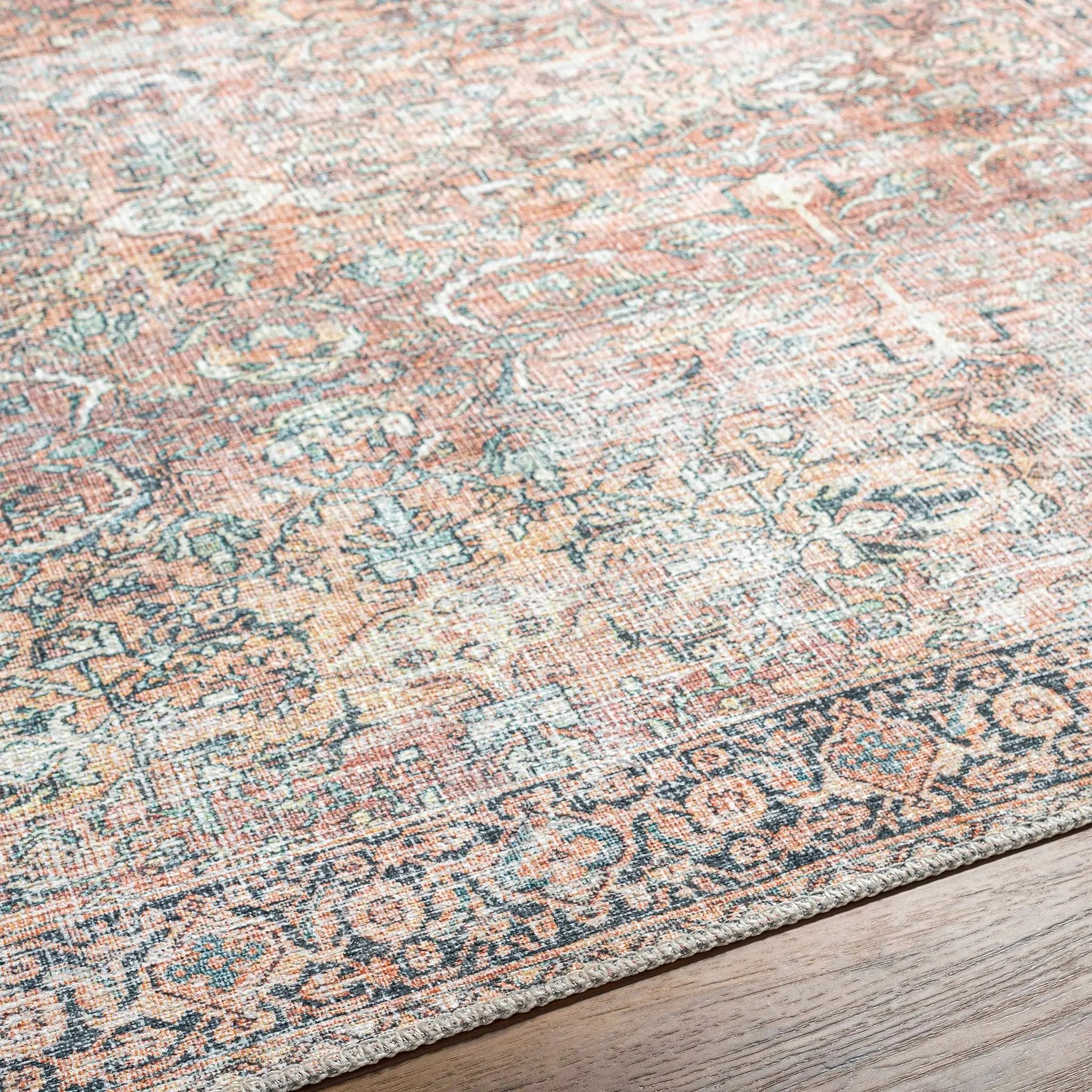 Peach Noda Vintage Washable Area Rug - Clearance by Boutique Rugs
