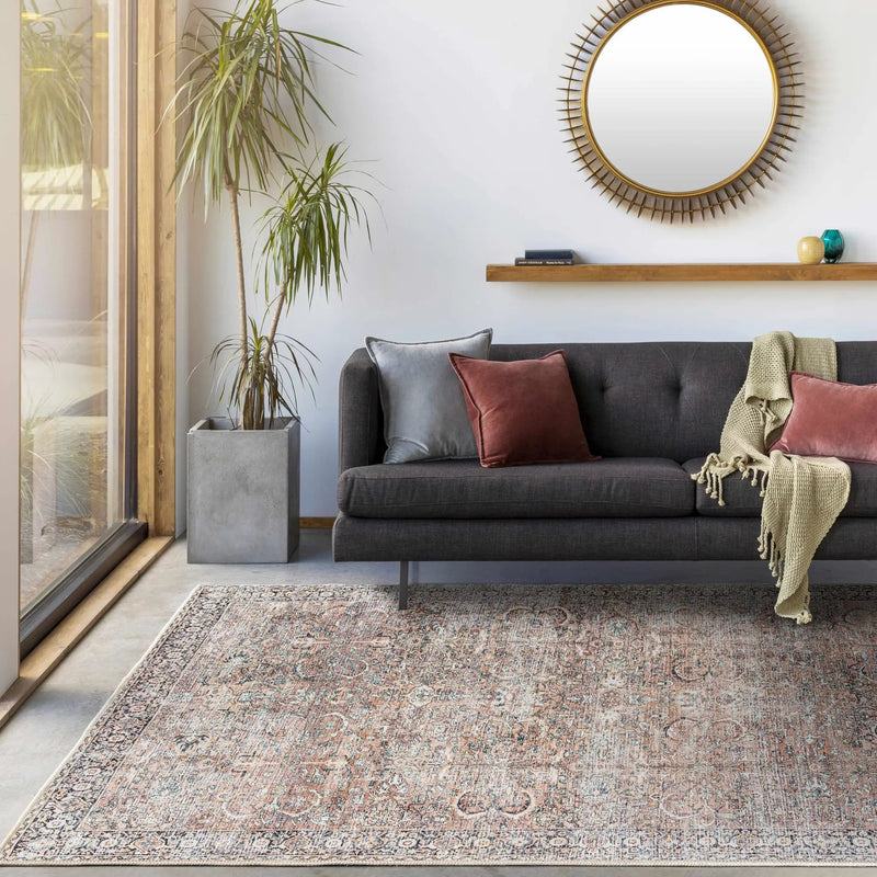 Peach Noda Vintage Washable Area Rug - Clearance by Boutique Rugs
