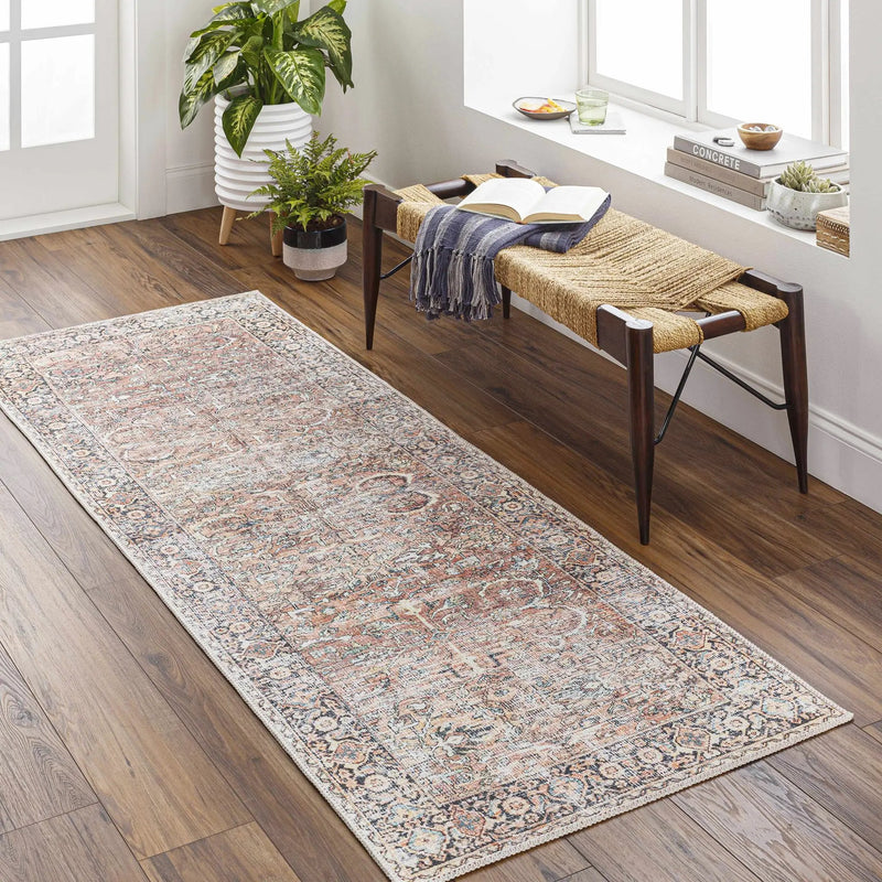 Peach Noda Vintage Washable Area Rug - Clearance by Boutique Rugs