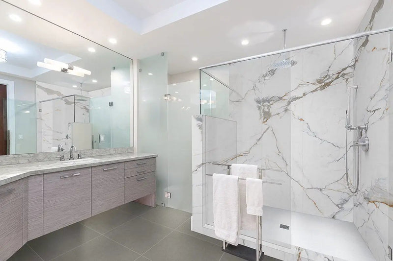 Dimensions Concrete Matte Porcelain Tiles 24x24 in a finished room