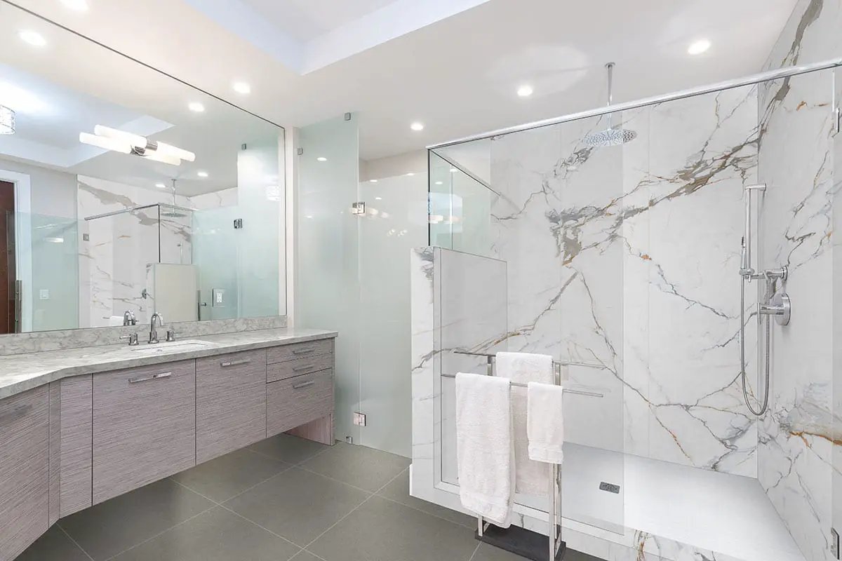 Dimensions Concrete Matte Porcelain Tiles 24x48 in a finished room