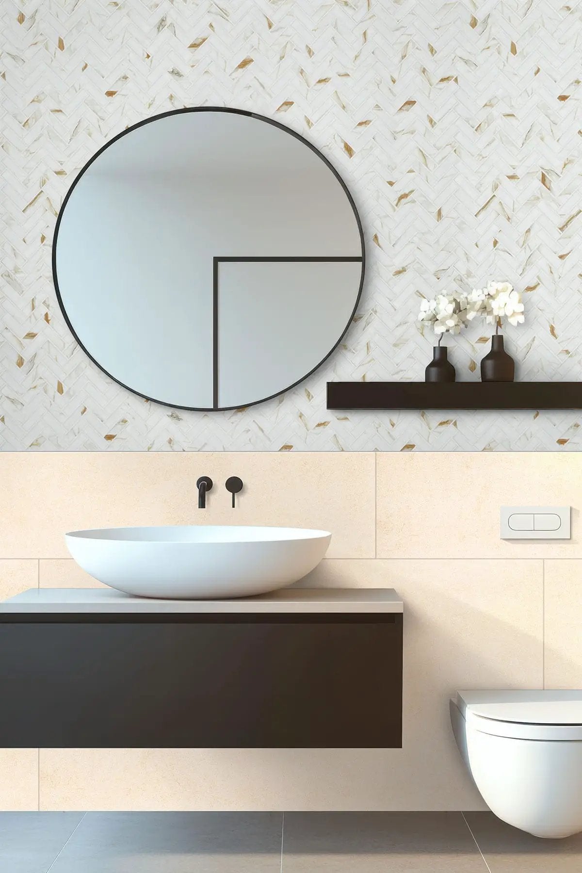 Dimensions Glacier Matte Porcelain Tiles 24x48 in a finished room