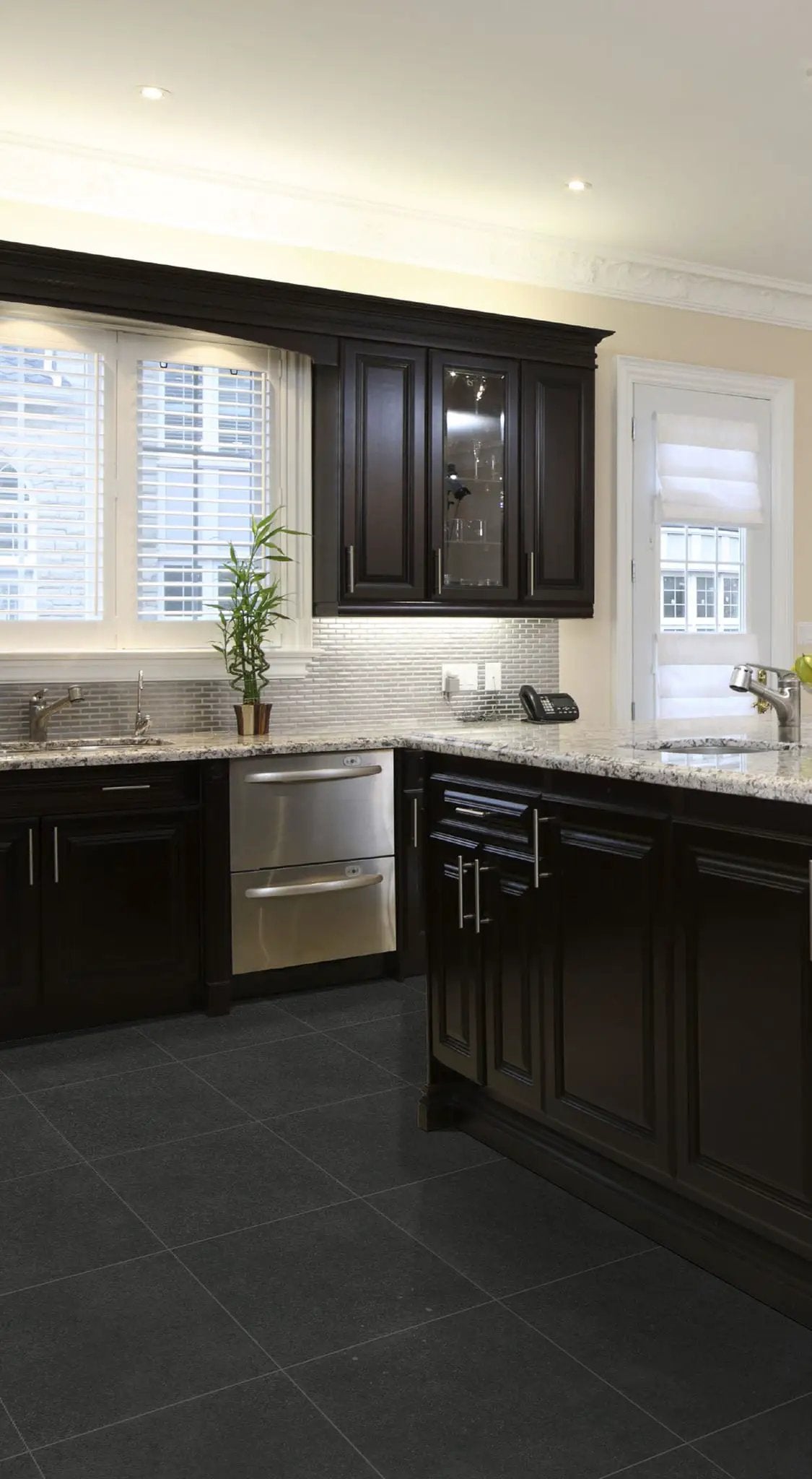 Dimensions Graphite Matte Bullnose Porcelain Moldings 3x24 in a finished room