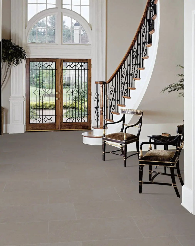 Dimensions Gris Matte Porcelain Mosaics 2x2 in a finished room