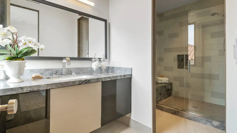 Dimensions Gris Matte Porcelain Tiles 24x24 in a finished room