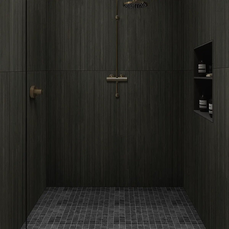 Durban Anthracite Matte Porcelain Tiles 24x48 in a finished room