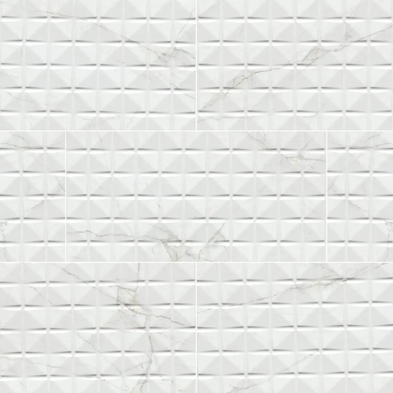 Dymo Calacatta White 12x24 Glossy Ceramic Tiles close up