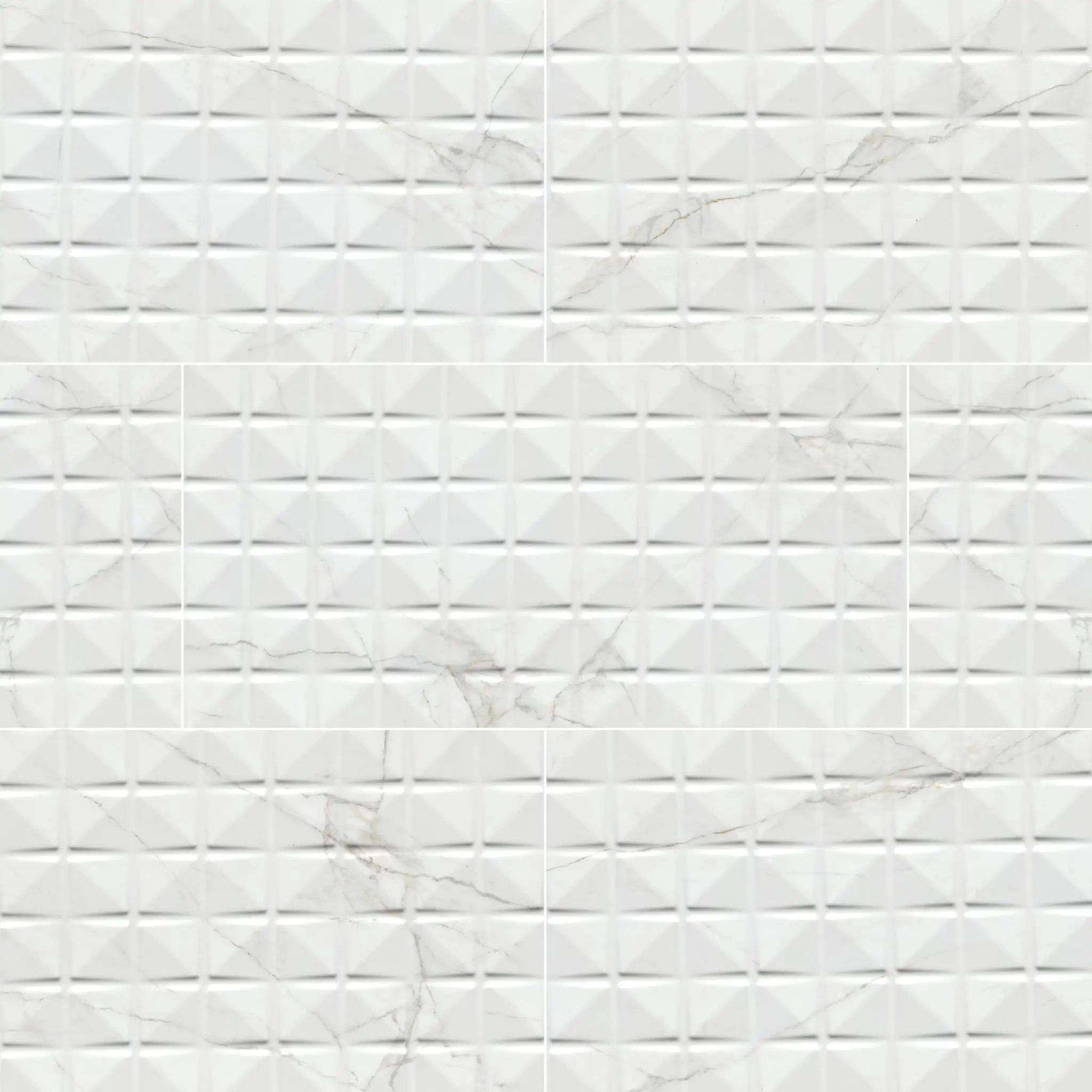 Dymo Calacatta White 12x24 Glossy Ceramic Tiles close up