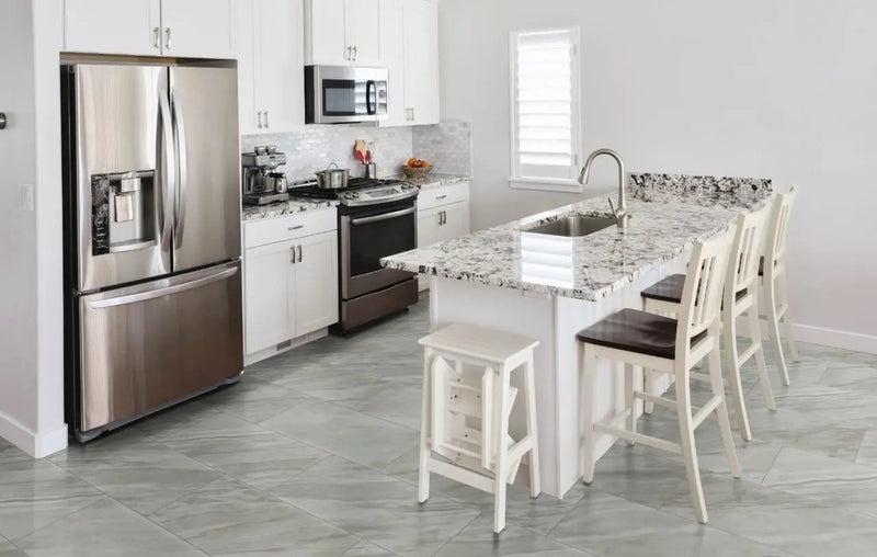 Eden Bardiglio Polished Marble Look Porcelain Tiles 32x32 in a finished room