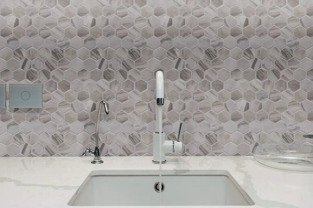 Eden Bardiglio Matte Marble Look Porcelain Tiles 24x24 in a finished room