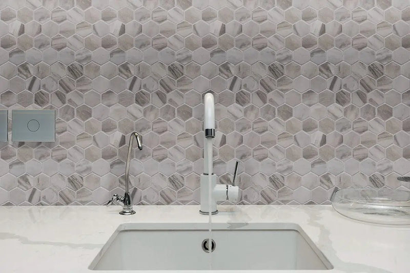 Eden Bardiglio Polished Marble Look Porcelain Tiles 32x32 in a finished room