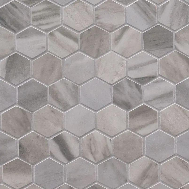 Eden Bardiglio Matte Marble Look Porcelain Mosaics 2x2 close up
