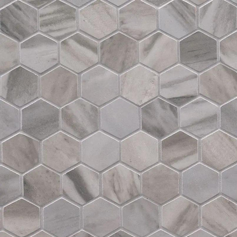Eden Bardiglio Matte Marble Look Porcelain Mosaics 2x2 close up