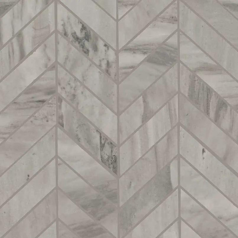 Eden Bardiglio Matte Chevron Marble Look Porcelain Mosaics 12x15 close up