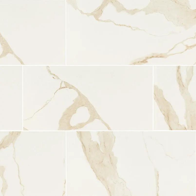Eden Calacatta Polished Marble Look Porcelain Tiles 12x24 close up