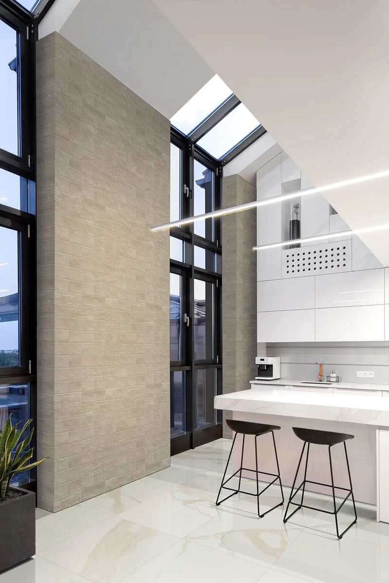 Eden Calacatta Polished Marble Look Porcelain Tiles 12x24 in a finished room
