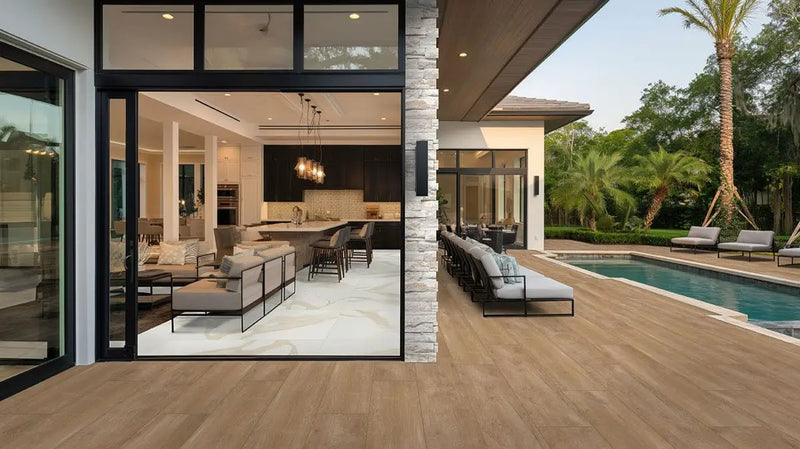 Eden Calacatta Matte Hexagon Marble Look Porcelain Mosaics 2x2 in a finished room