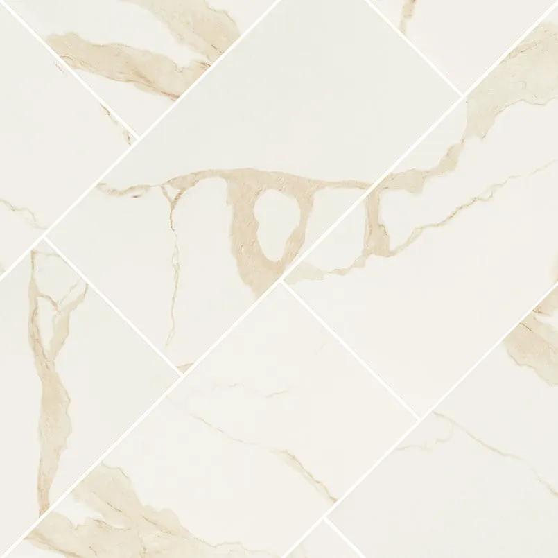 Eden Calacatta Matte Chevron Marble Look Porcelain Mosaics 12x15 angled view