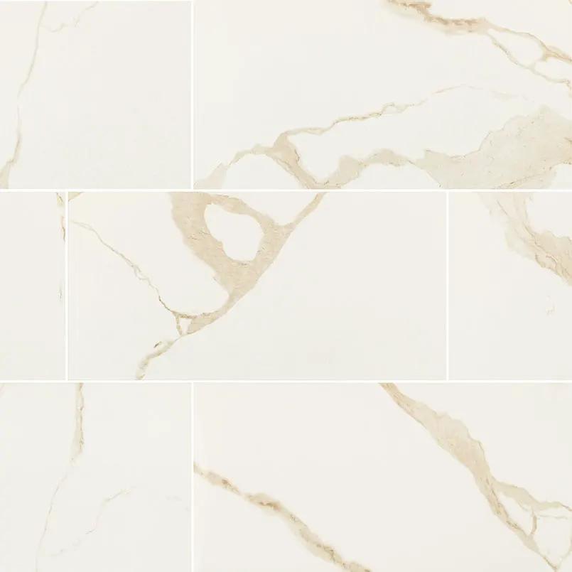 Eden Calacatta Polished Marble Look Porcelain Tiles 24x48 close up