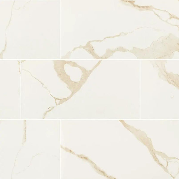 Eden Calacatta Polished Marble Look Porcelain Tiles 24x48