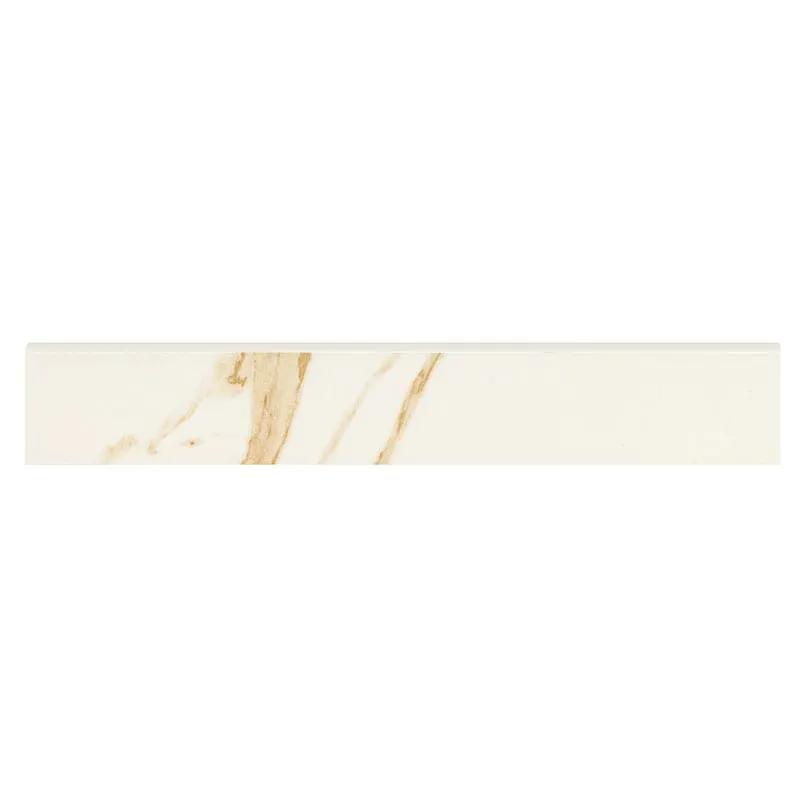 Eden Calacatta Matte Bullnose Marble Look Porcelain Moldings 4x24 close up