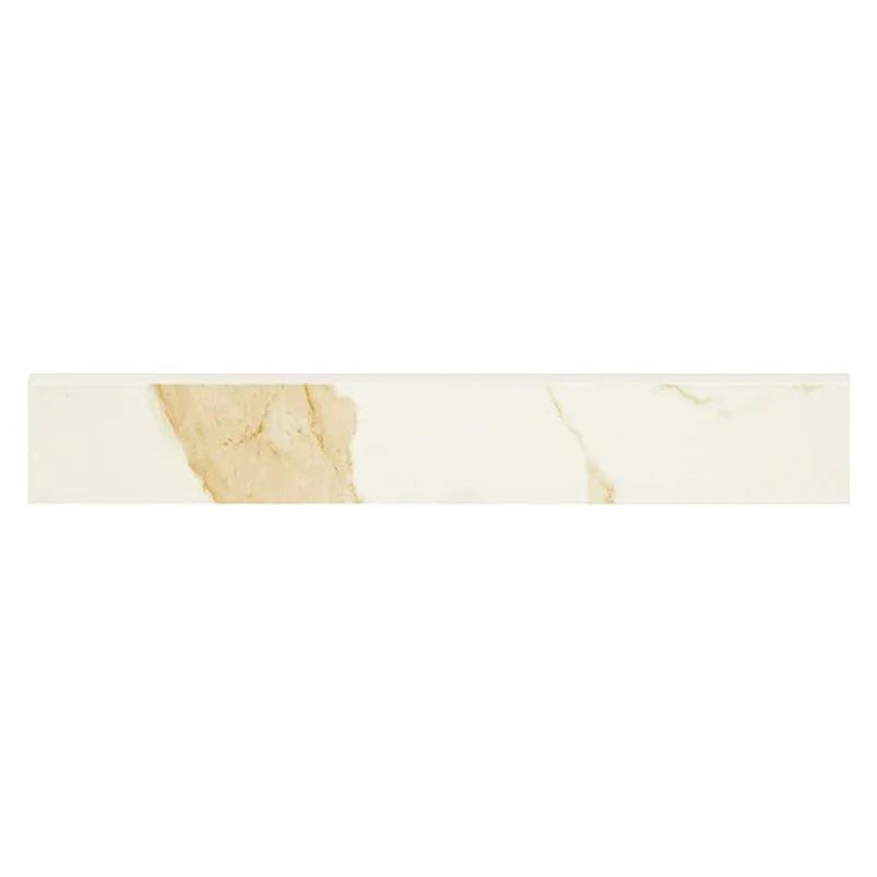 Eden Calacatta Polished Bullnose Marble Look Porcelain Moldings 4x24 close up