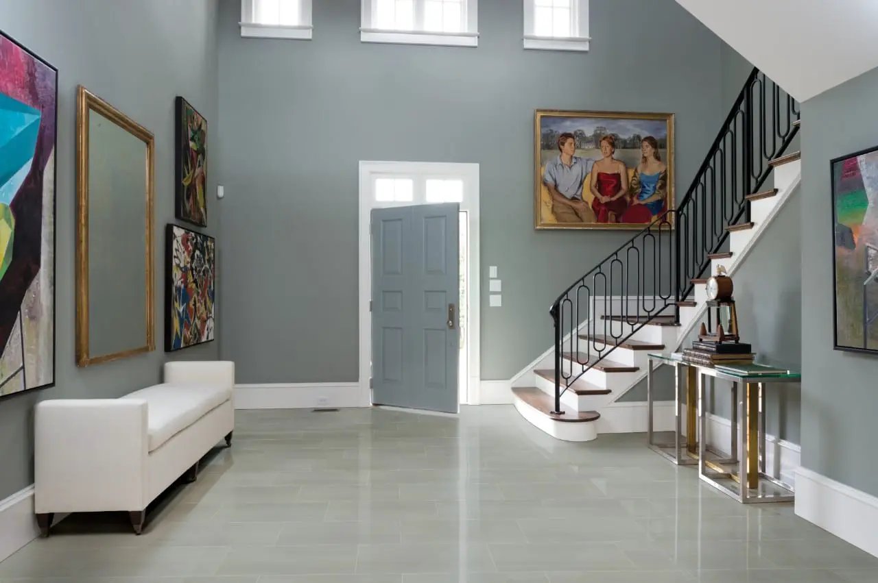 Eden Dolomite Matte Marble Look Porcelain Tiles 24x48 in a finished room