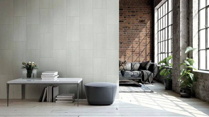 Eden Dolomite Matte Bullnose Marble Look Porcelain Moldings 4x24 in a finished room