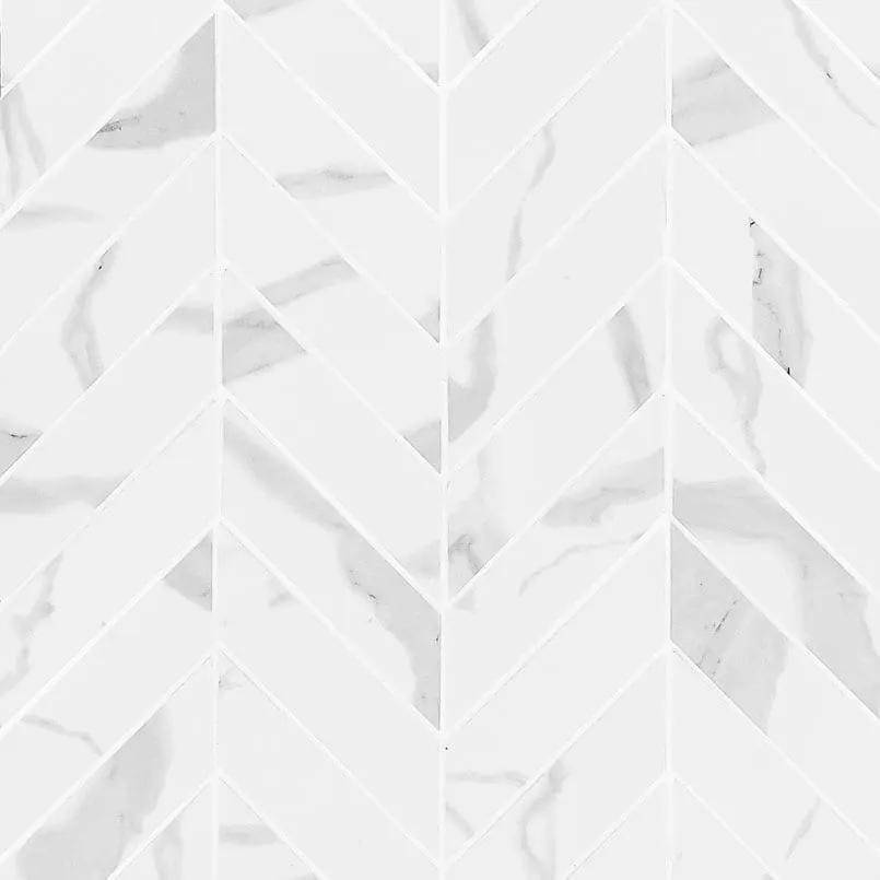 Eden Statuary Matte Chevron Marble Look Porcelain Mosaics 12x15 close up